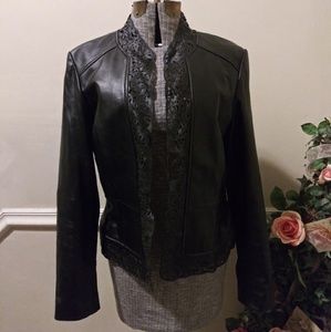 GUC Bagatelle Black Laser Cut Trim Leather Jacket